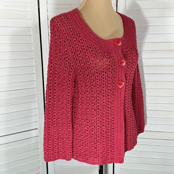 Talbots Sweater Cardigan Medium Y2K Pink Hand Knit Cottagecore - Picture 4 of 8